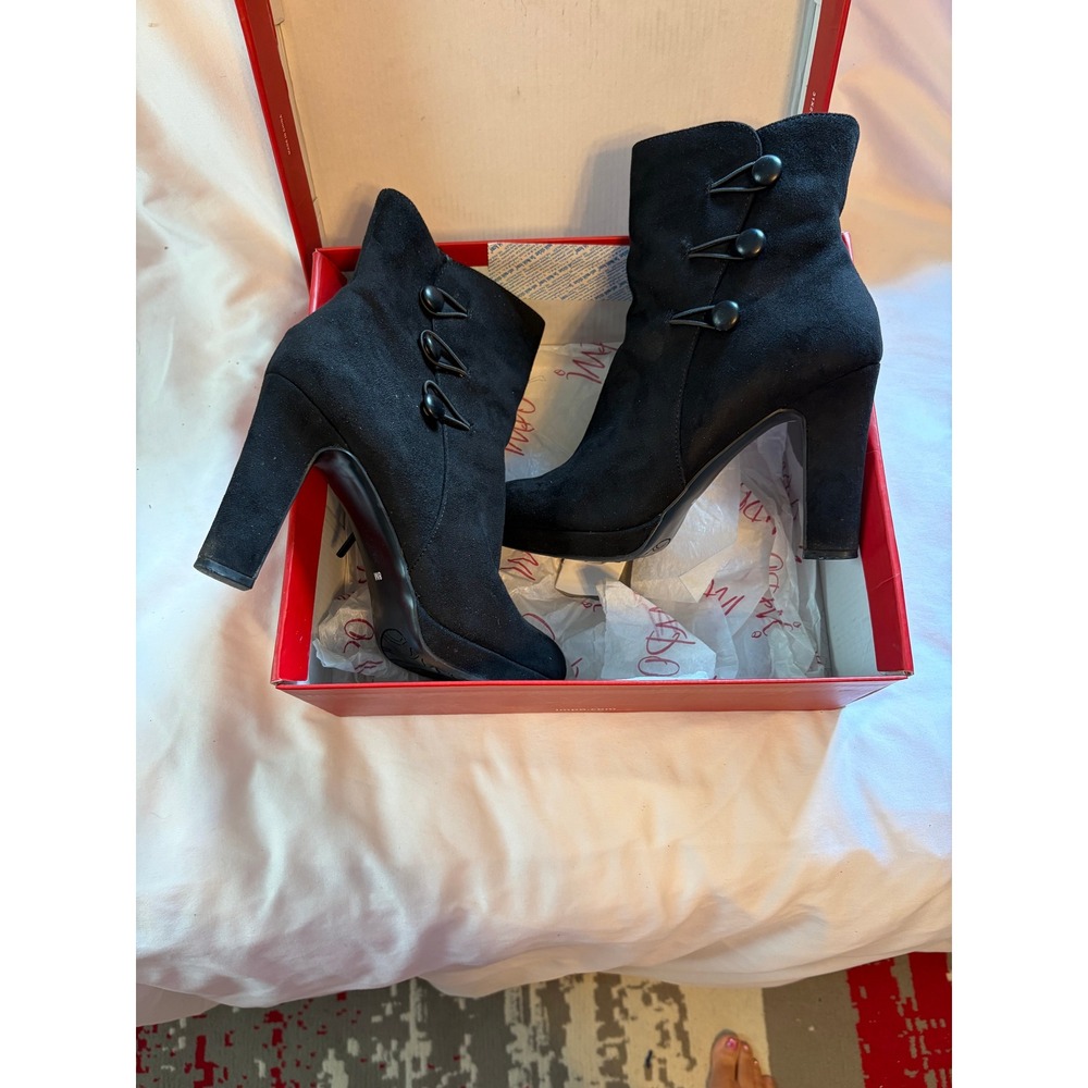 Impo Osie Ankle Boots Women 8 M Black Goth Victorian Suede Block Heel Buttons